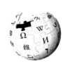 Wikipedia logo. A globe made of puzzle pieces with various characters. Site footer.