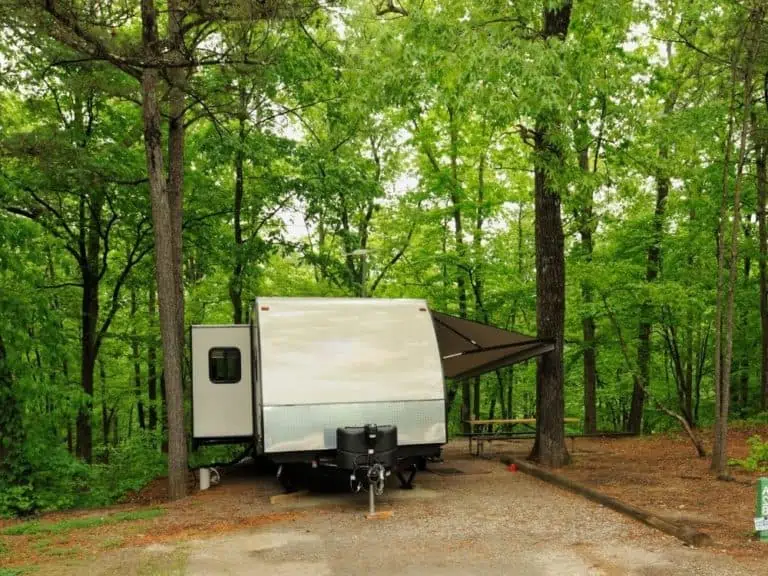 Camper trailer in the woods Texas