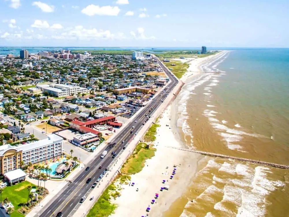 Flying over Galveston Beach Texas