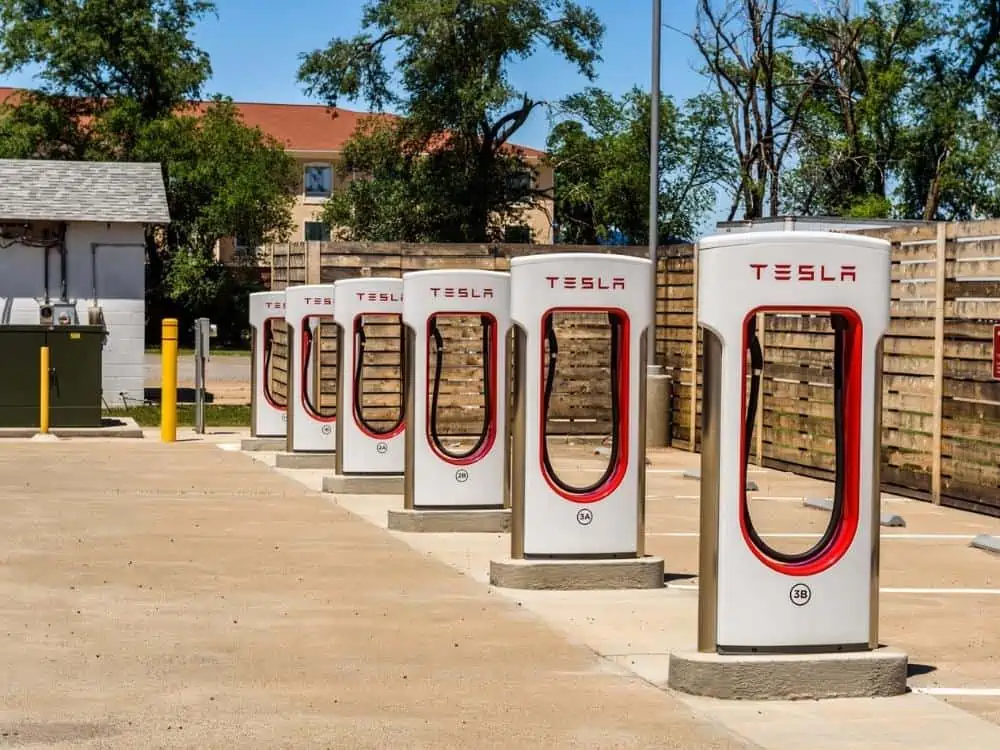 Kingman Arizona Usa May 12 2016 Multiple Tesla Chargers In Arizona. Tesla Supercharger Is A 480 Volt Fast Charging Station From Tesla Inc. For Their All Electric Cars.