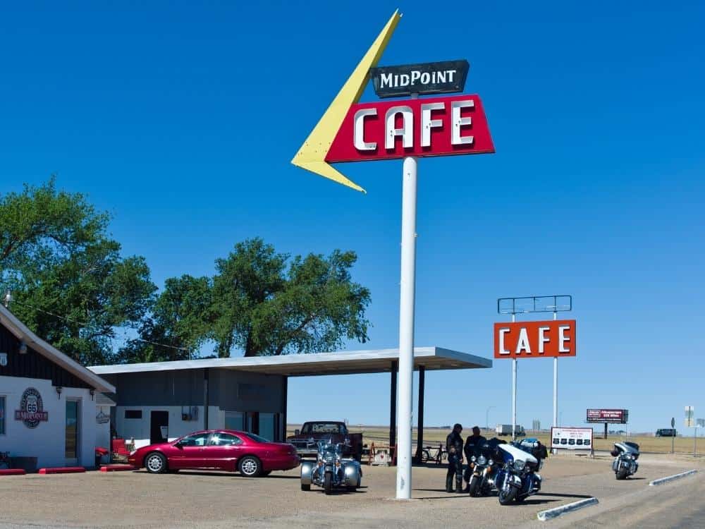 Motorcycles outside of Midpoint Cafe Texas