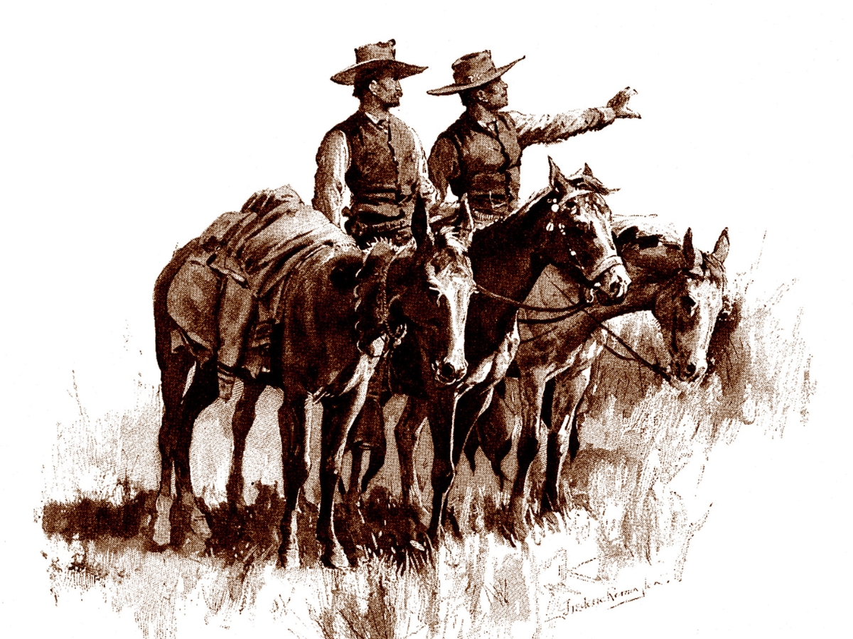 Texas Rangers lithograph of a wash drawing by Frederic Remington 1896 - Texas News, Places, Food, Recreation, and Life.