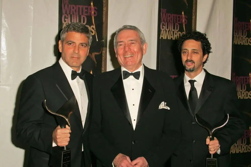George Clooney with Dan Rather and Grant Heslov in the press room at the 2006 Writers Guild Awards. Hollywood Palladium Hollywood CA. 02 04 06 - Texas View