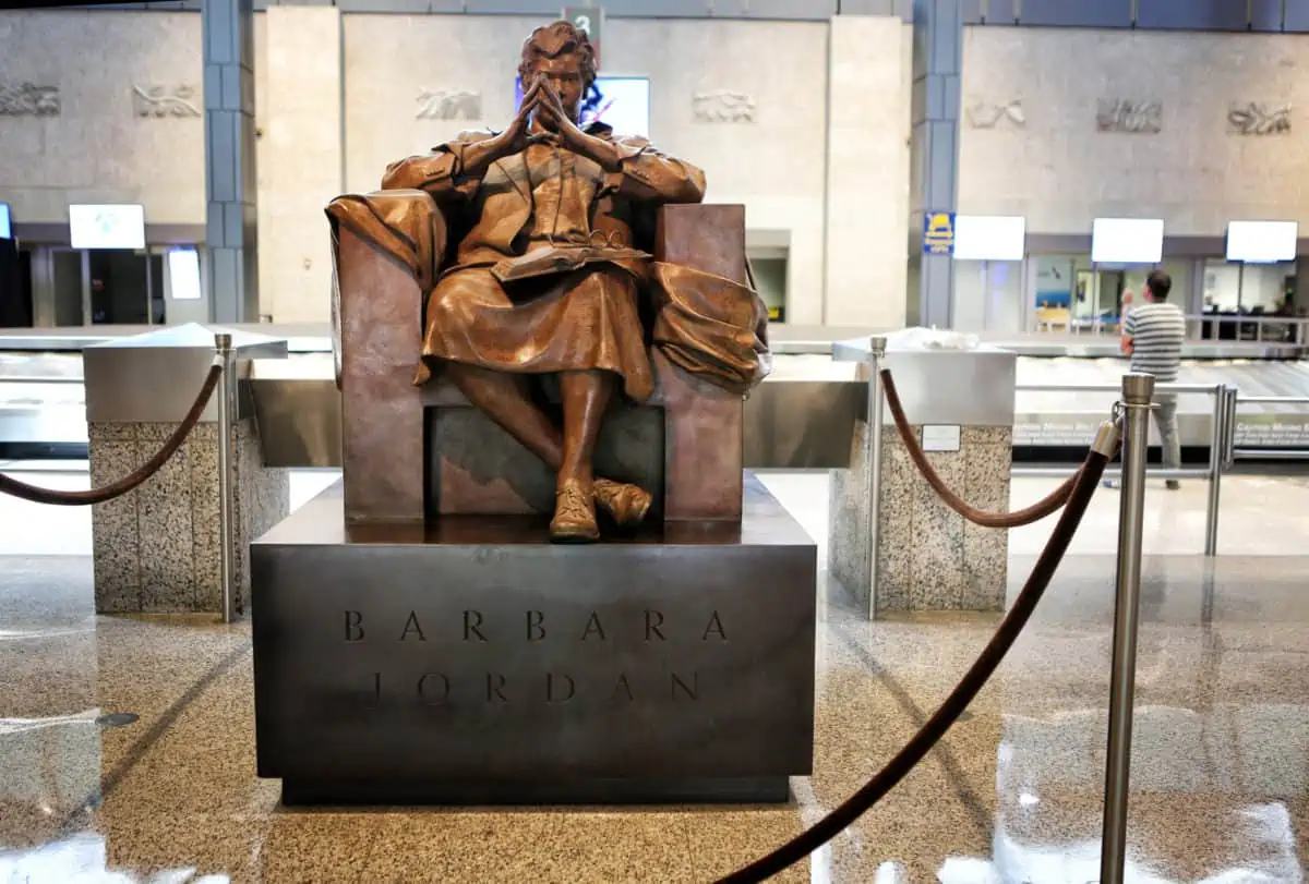 Austin Texas June 3 2018. Sculpture of Barbara Jordan American lawyer educator and politician in Austin Bergstrom international Airport. - Texas View