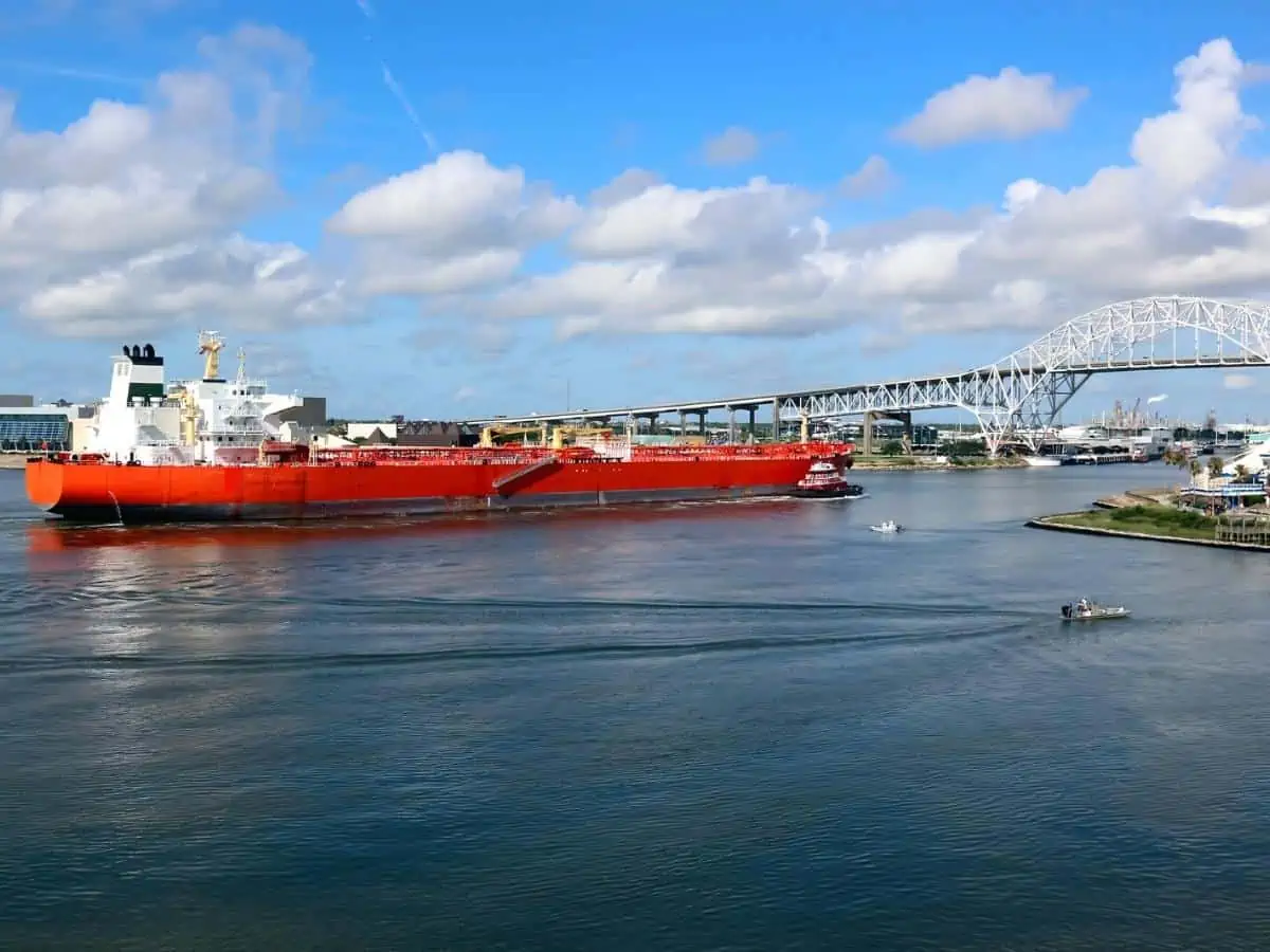 Oil Tanker Ship Entering Corpus Christi Texas Port. - Texas View