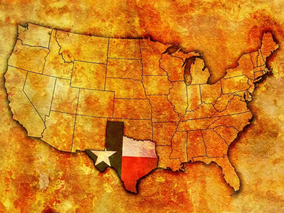 Texas on old vintage map of USA with state borders. - Texas View