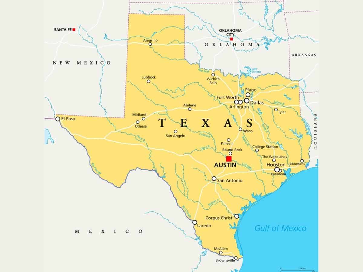 Texas Map with rivers. - Texas View