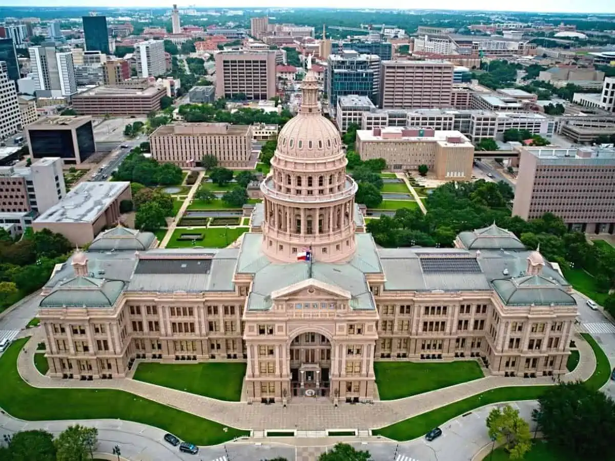 The Capitol in Texas photo from a drone. - Texas View