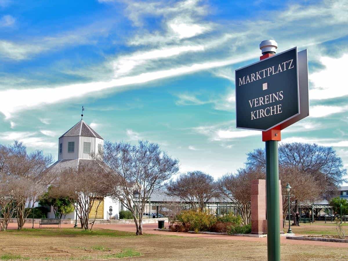 FREDERICKSBURG TEXASUNITED STATES JANUARY 25Chamber of commerce Vereins Kirche and tourist center stands proudly in the center of Fredericksburg Texas on January 25 2015. - Texas View