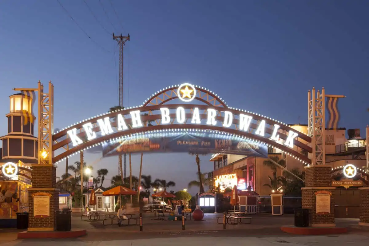 Kemah Boardwalk Entrance at night. - Texas View