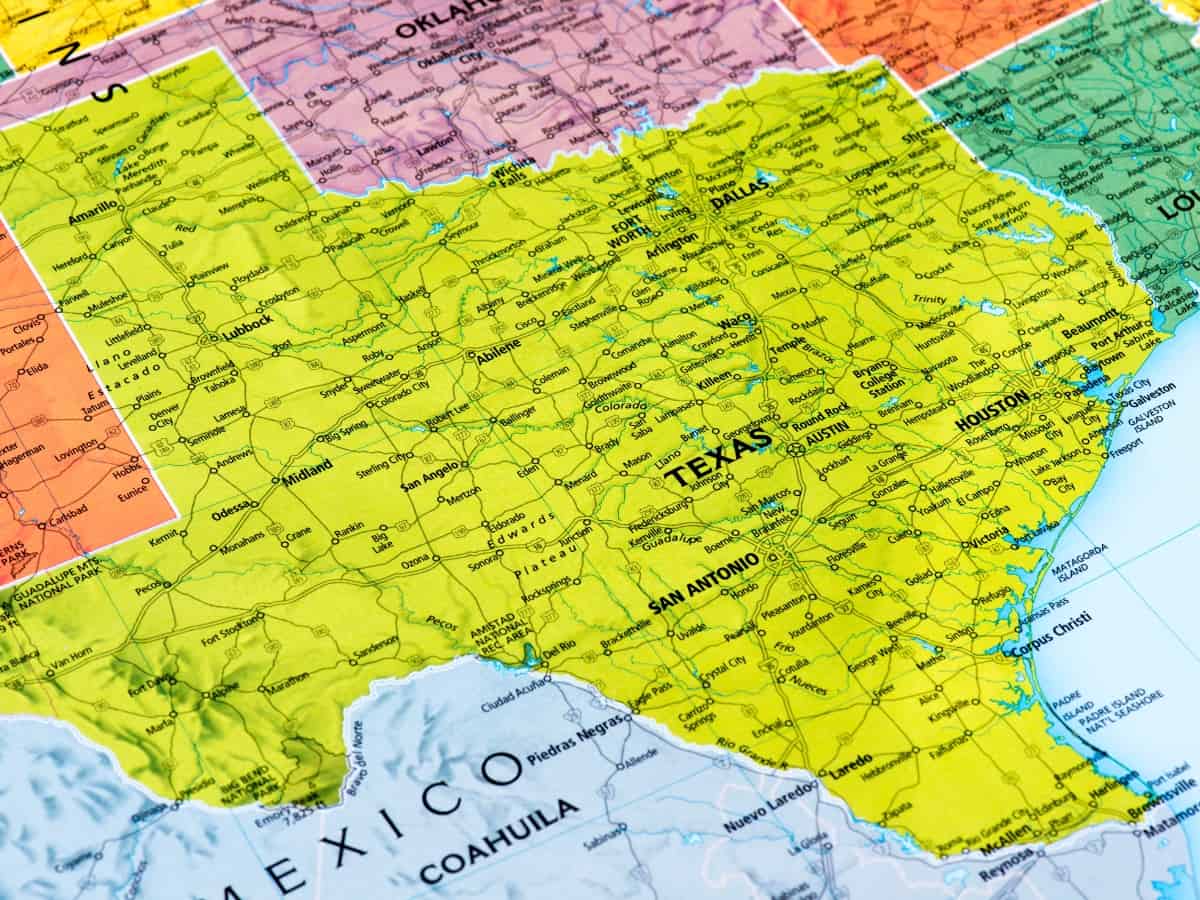 Map of of Texas with border states. - Texas View