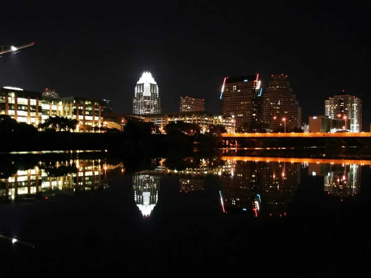A night shot of downtown Austin Texas. - Texas View