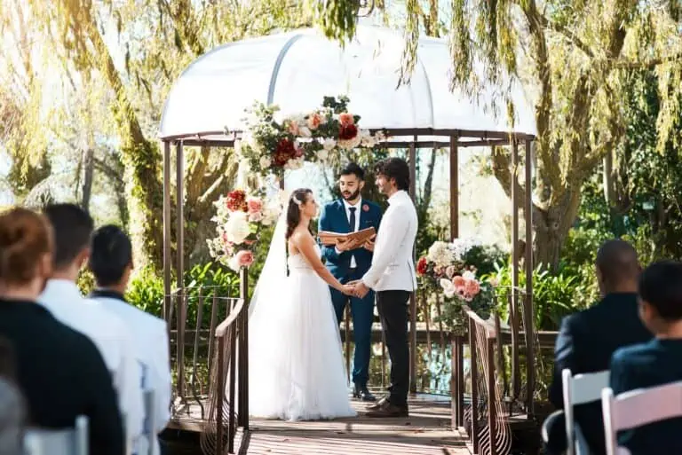 Cropped shot of a handsome young male marriage officiant joining a young couple in marriage outdoors. - Texas View