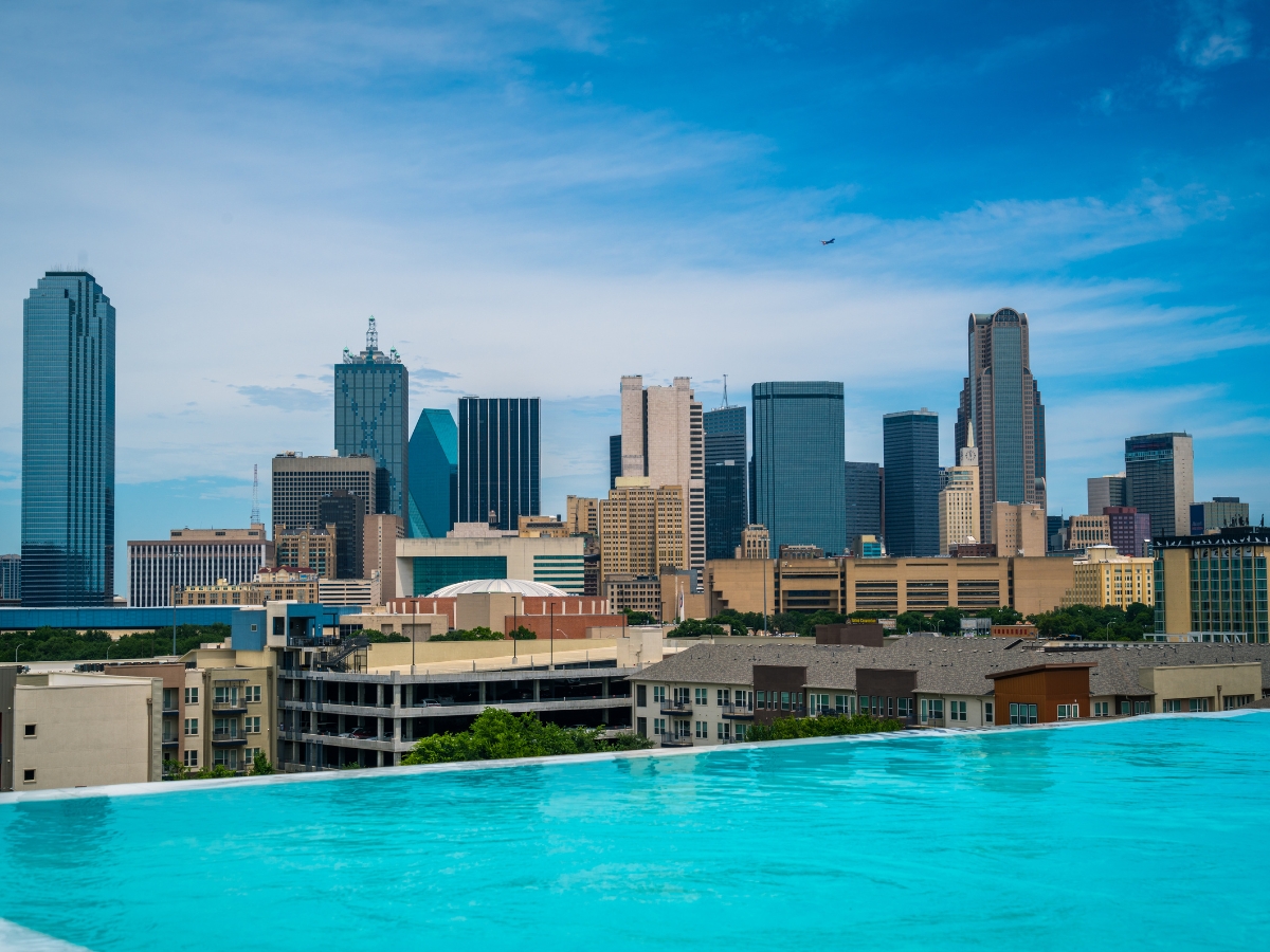 Dallas Texas Swimming pool reflection Skyline Cityscape 2019 - Texas View
