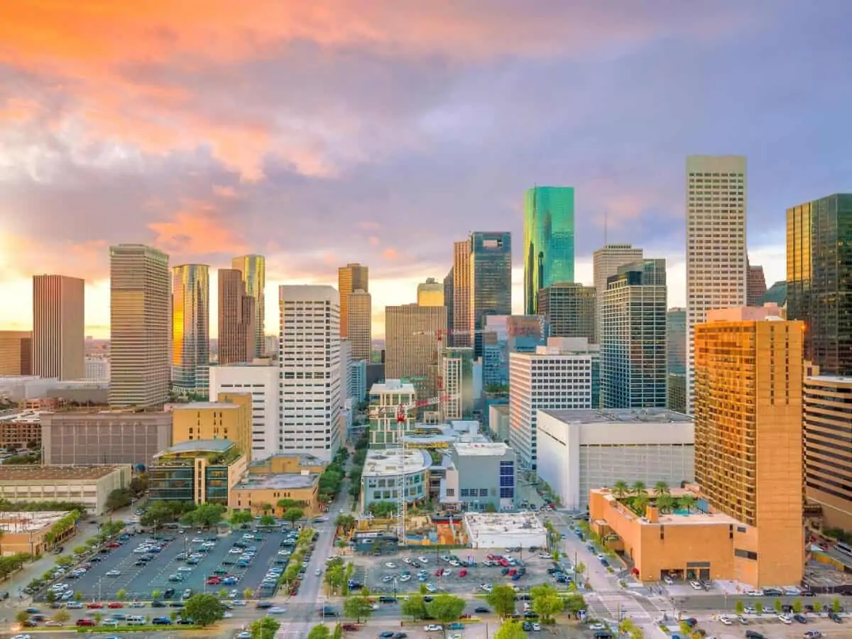 Downtown Houston skyline in Texas USA at twilight. - Texas View