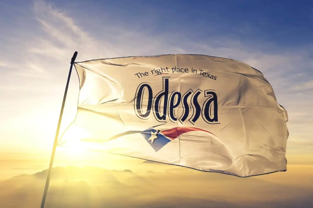 Odessa of Texas of United States flag waving - Texas View
