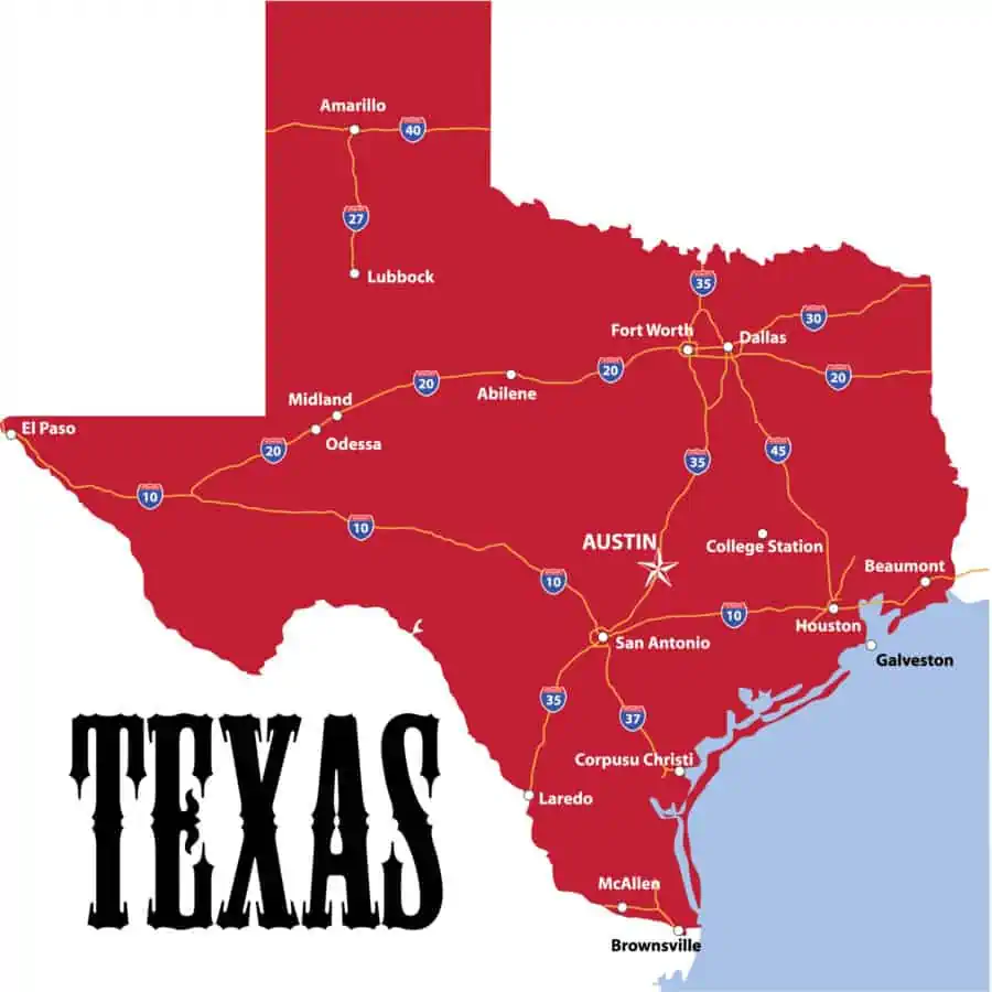 Texas Boundary Map Colour Including Main Highways. - Texas View