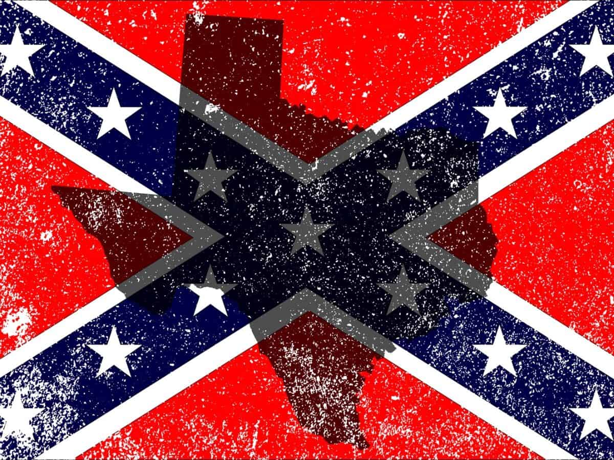 The flag of the confederates during the American Civil War with Texas map silhouette overlay - Texas View