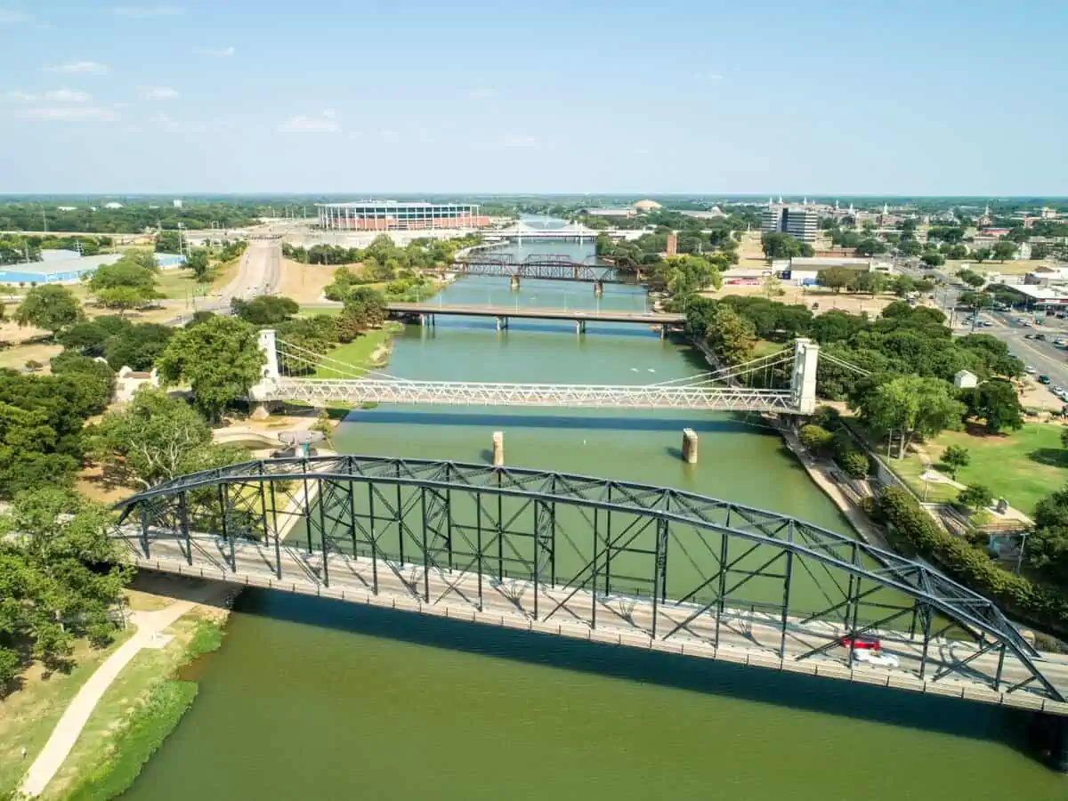 Aerial Drone Photo Bridges Over Brazos River Waco Texas. - Texas News, Places, Food, Recreation, And Life.