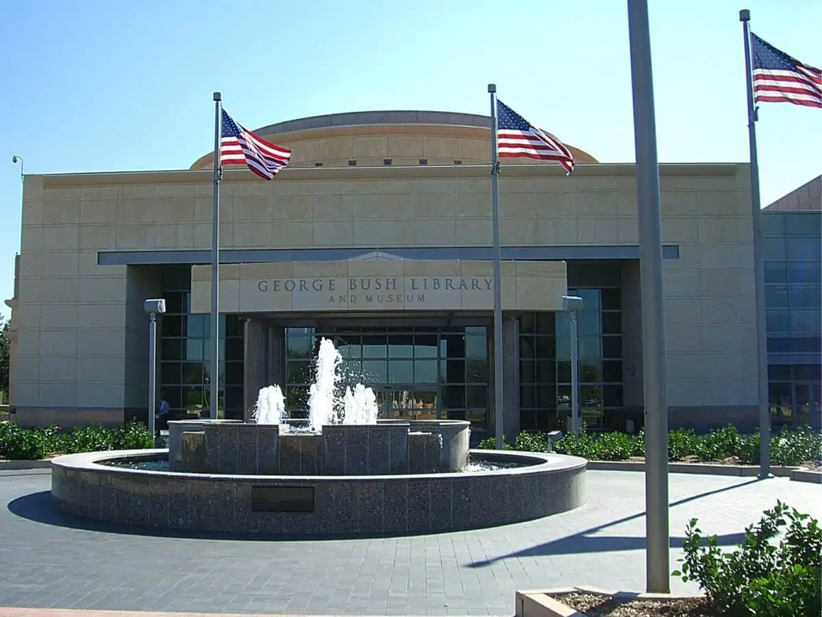 George H. W. Bush Presidential Library and Museum entrance College Station Texas. George H. W. Bush was the 41st president of the United States. - Texas View