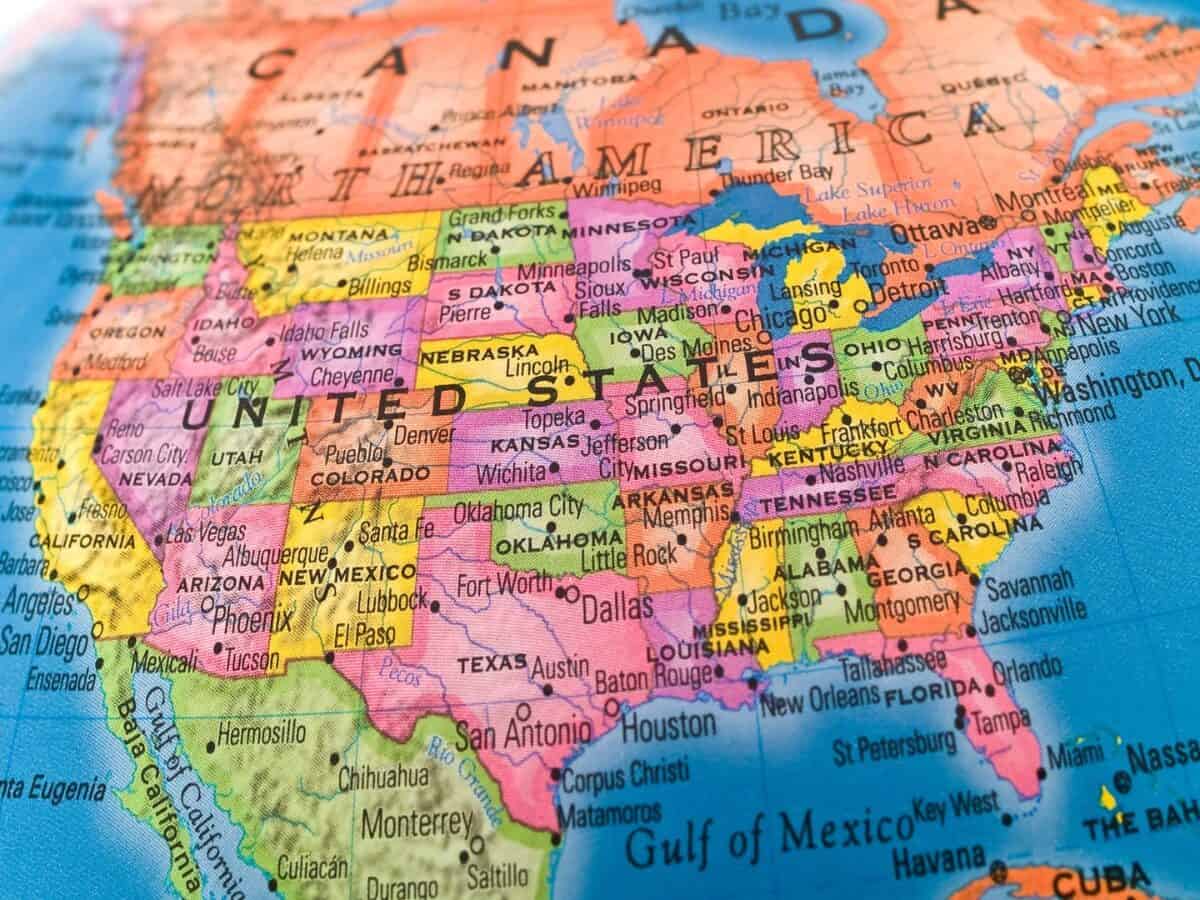 Global Studies A Colorful Closeup Map of United States. - Texas View