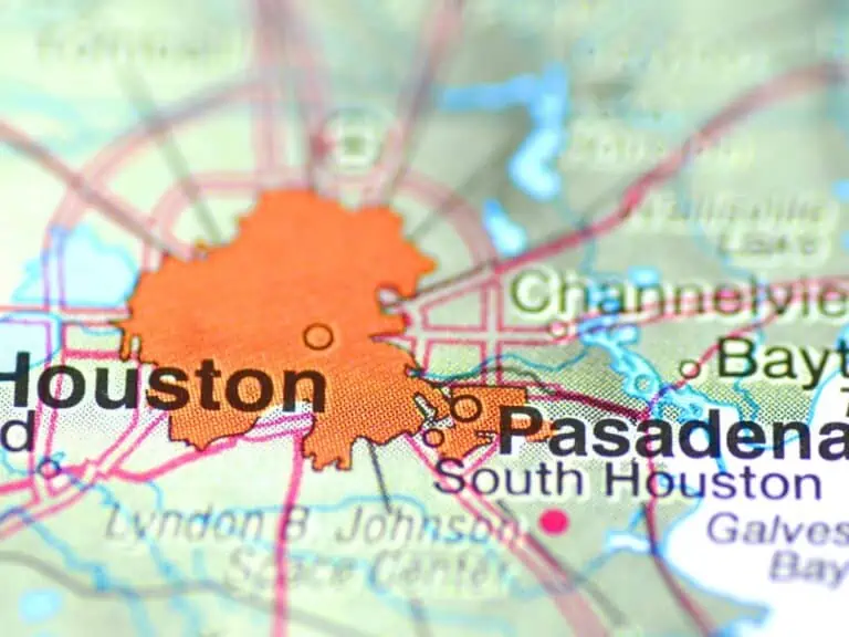 Houston center map with Pasadena Texas - Texas View