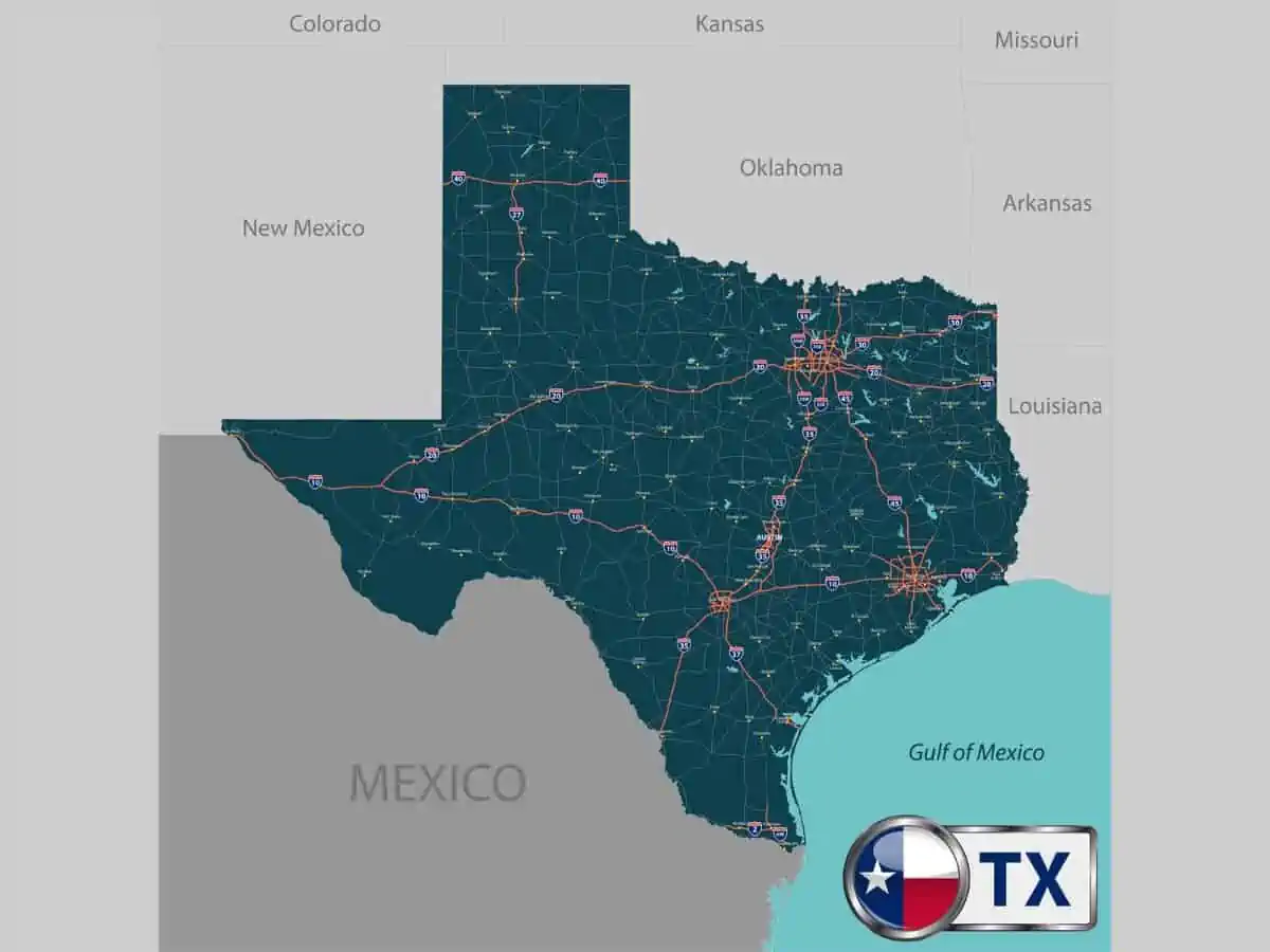 Map of state Texas USA. - Texas View