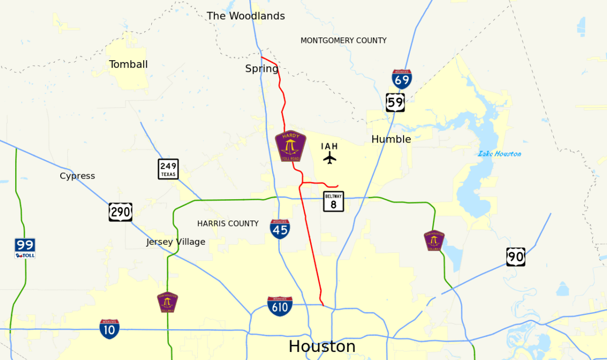 Map of Hardy Toll Road - Texas View