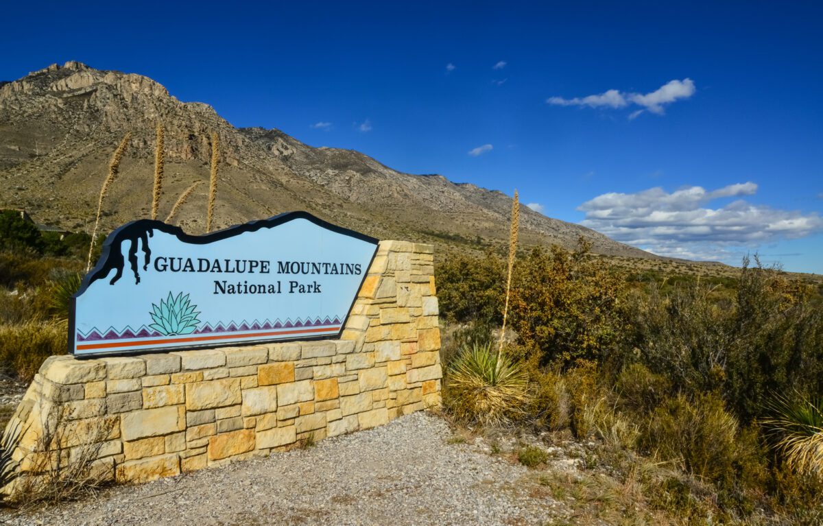 NEW MEXICO USA NOVEMBER 22 2019 information sign Guadalupe Mountains National Park in a park in New Mexico. - Texas View