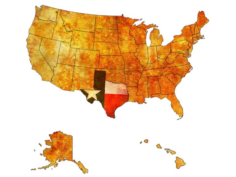 Texas on old vintage map of USA with state borders. - Texas View