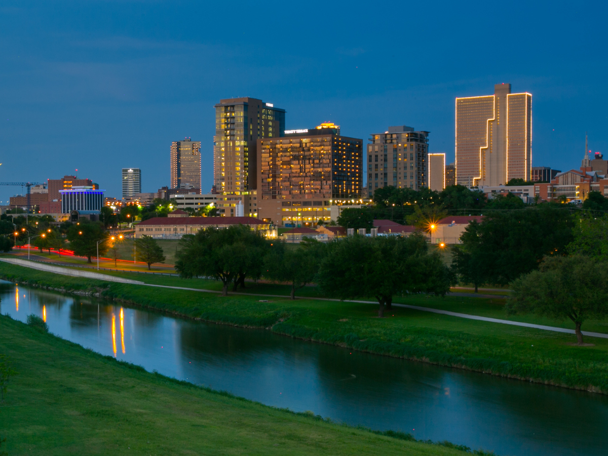 Fort Worth Skyline At Night With Trinity Trail - Texas News, Places, Food, Recreation, And Life.