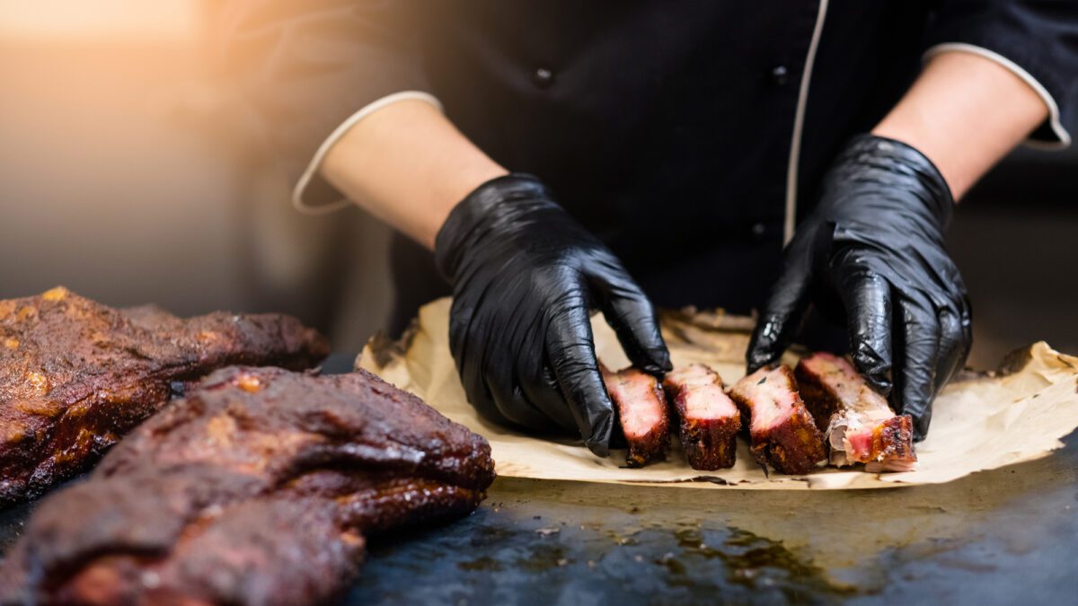 Grill restaurant kitchen chef smoked pork ribs - Texas View