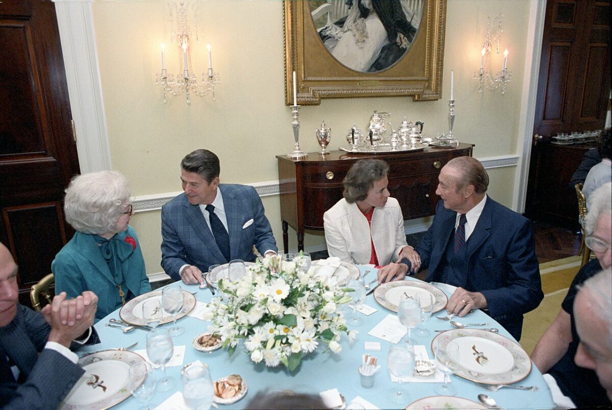 President Ronald Reagan talking to Vera Burger and Sandra Day OConnor talking to Senator Strom Thurmond - Texas View