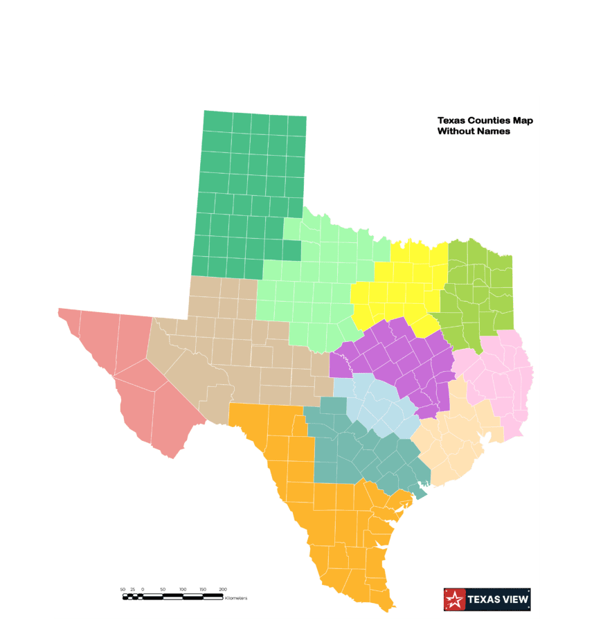 Texas County Map Without Names - Texas View