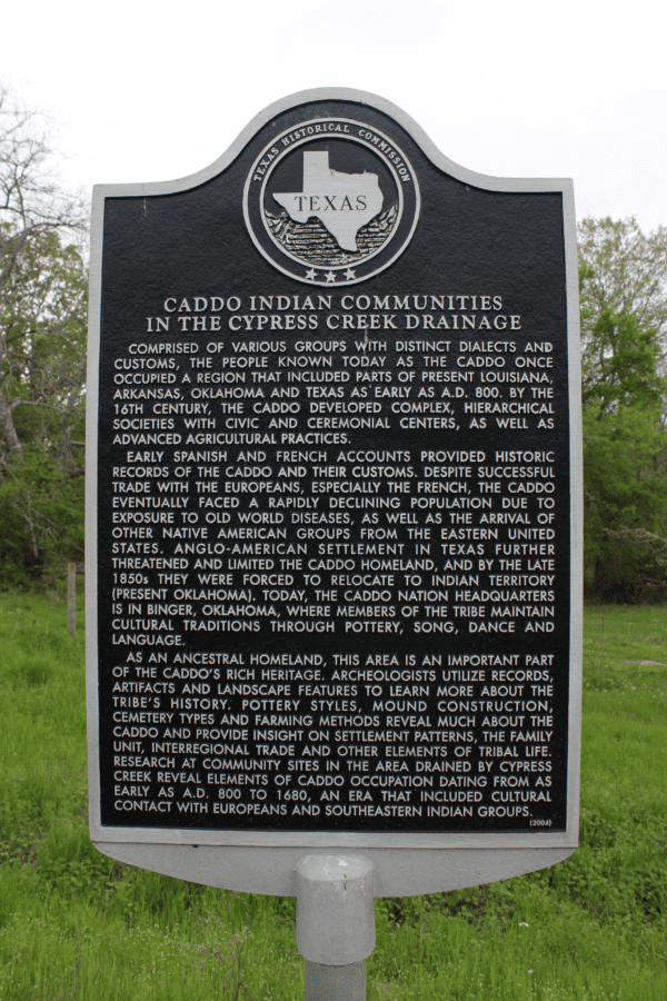 Caddo Indian Communities in the Cypress Creek Drainage, Titus County, Texas Historical Marker