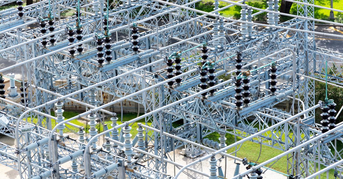 Electrical power substation transformers insulators - Texas View
