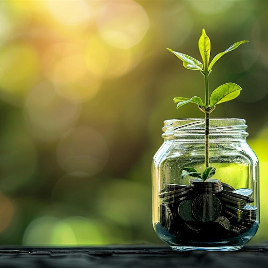 seedling, coins, jar, glass, pant grow, currency, grow rich, green seedling, invest smart, investment, money, finance, business, profit, wealth, financial, benefit, deposit, nature, green background, energy, green, eco, plant, wind