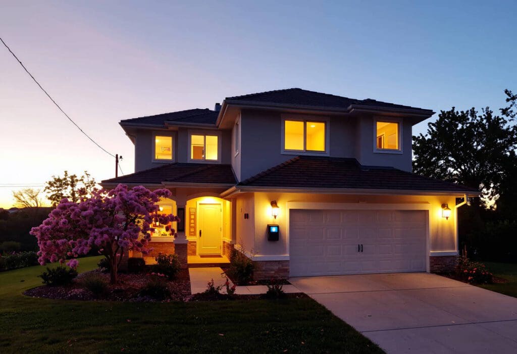 large home at  night from the front 